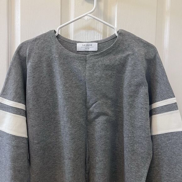 La Ligne Varsity Tee Striped Cotton Top Gray Women's Size Medium - Picture 2 of 15